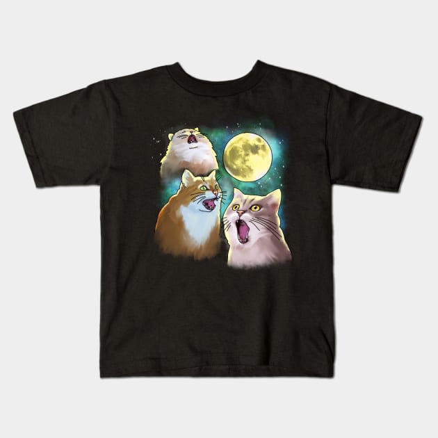 Three Cat Moon 3 Wolf Moon Funny Parody Kids T-Shirt by okpinsArtDesign